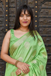 Kavvya Pista Green Soft & Lightweight Raw Silk Weaving Saree KAVVYA